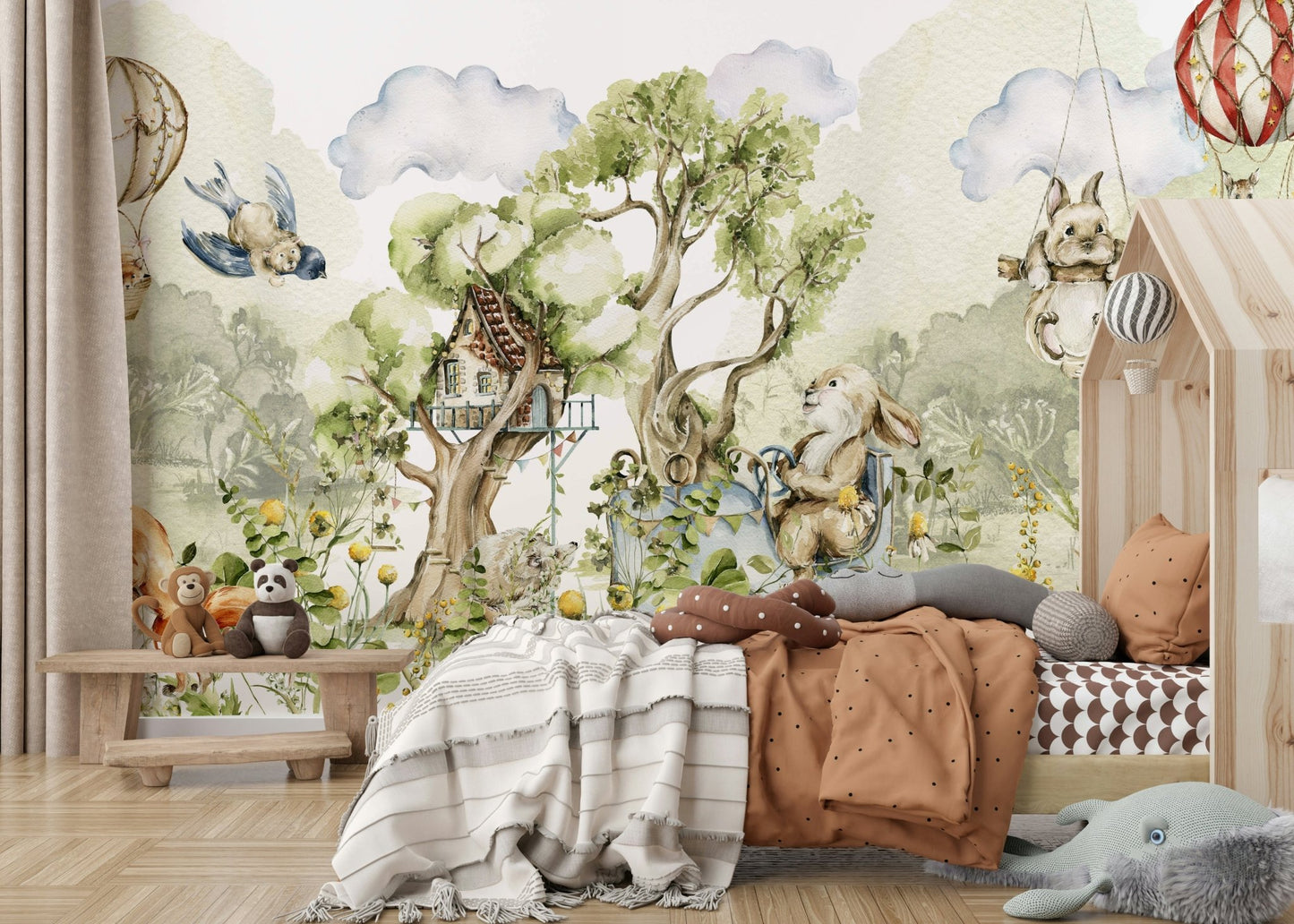 Colorful woodland animals mural for kids’ bedroom., GD1241