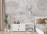 Soft watercolor tropical leaf mural
