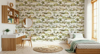 Whimsical Woodland Friends peel and stick wallpaper forest meadow.