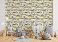 Enchanted squirrel scenes on Whimsical Woodland Friends wallpaper mural.