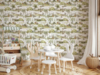 Sleeping bears and foxes in Whimsical Woodland Friends wallpaper.