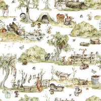 Soft green bushes on Whimsical Woodland Friends wallpaper mural.