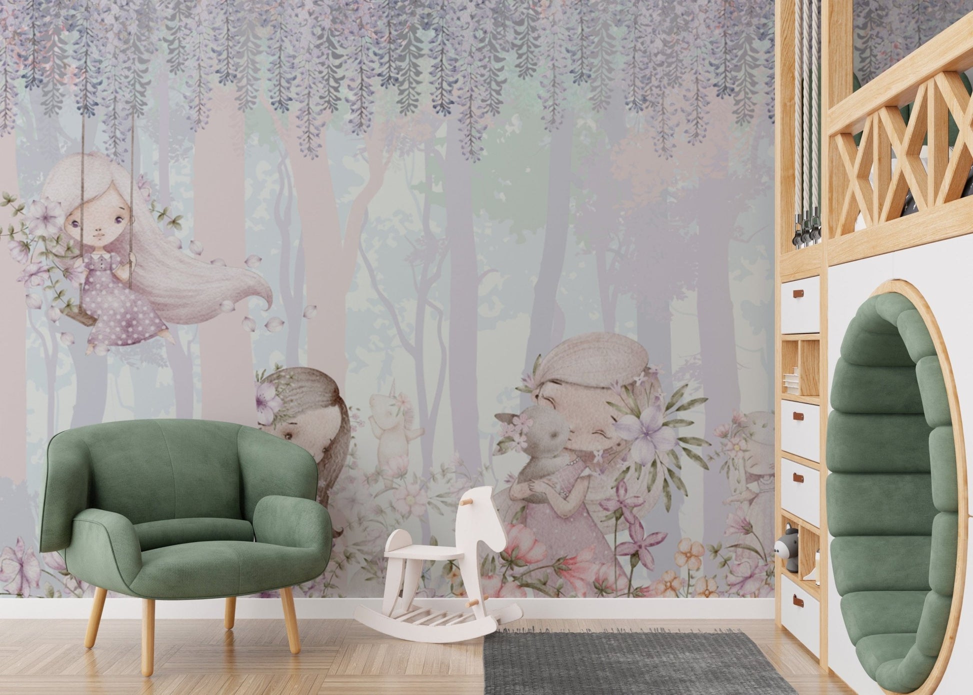 Magical forest girls wall mural
