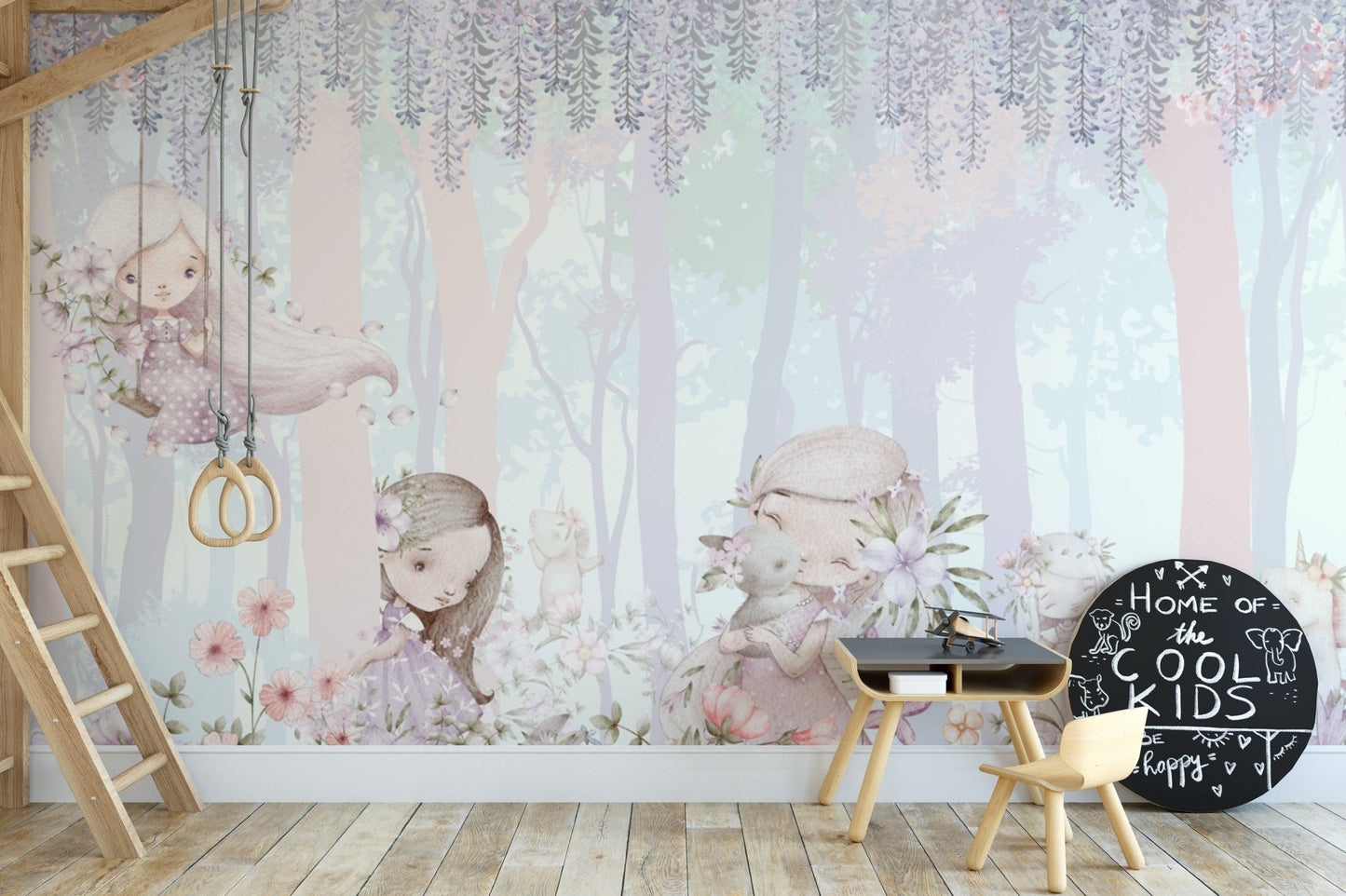 Whimsical woodland girls wallpaper
