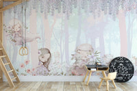 Whimsical woodland girls wallpaper
