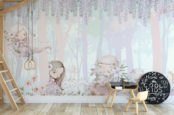 Whimsical woodland girls wallpaper D174
