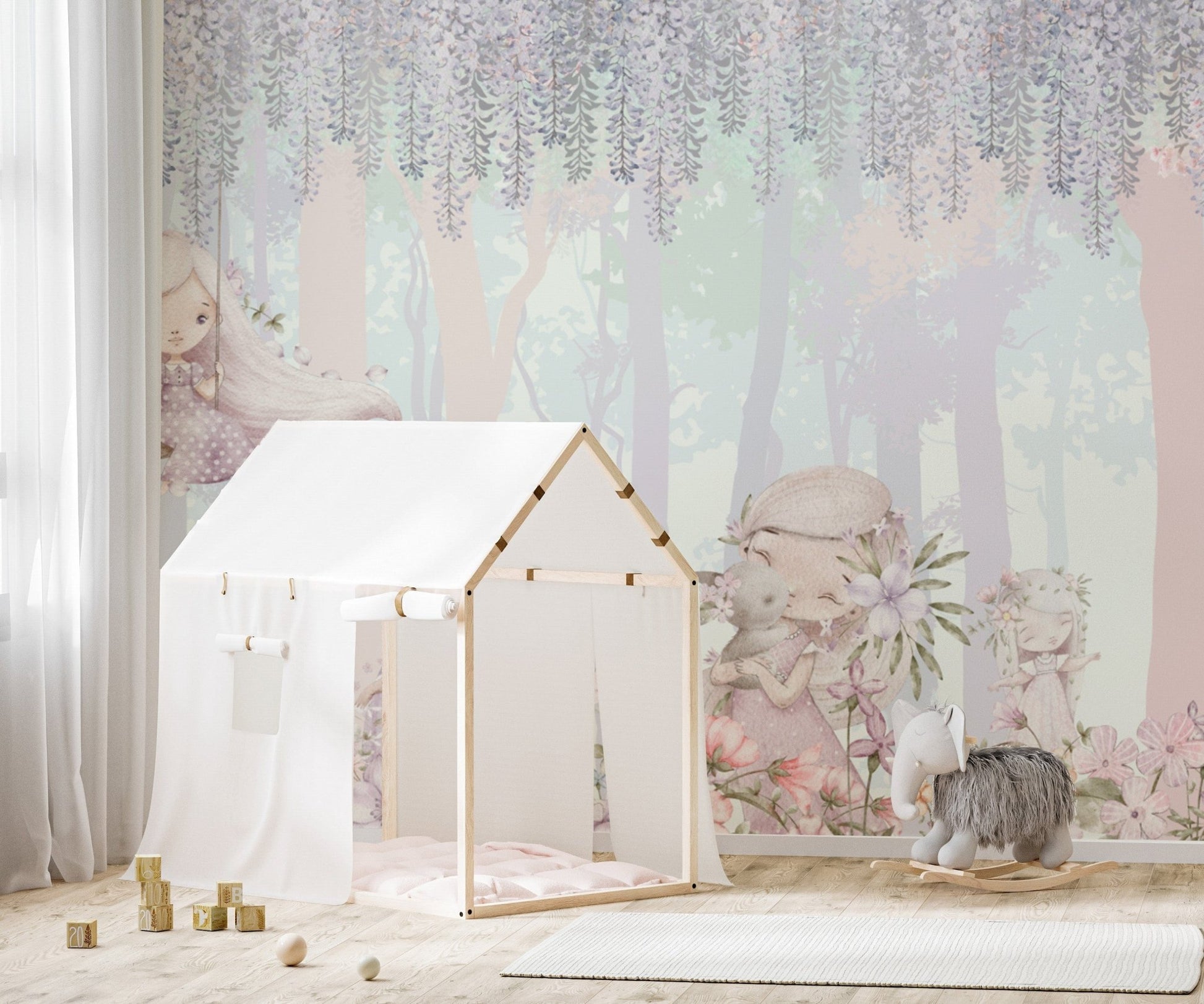 Fairy tale forest girls mural
