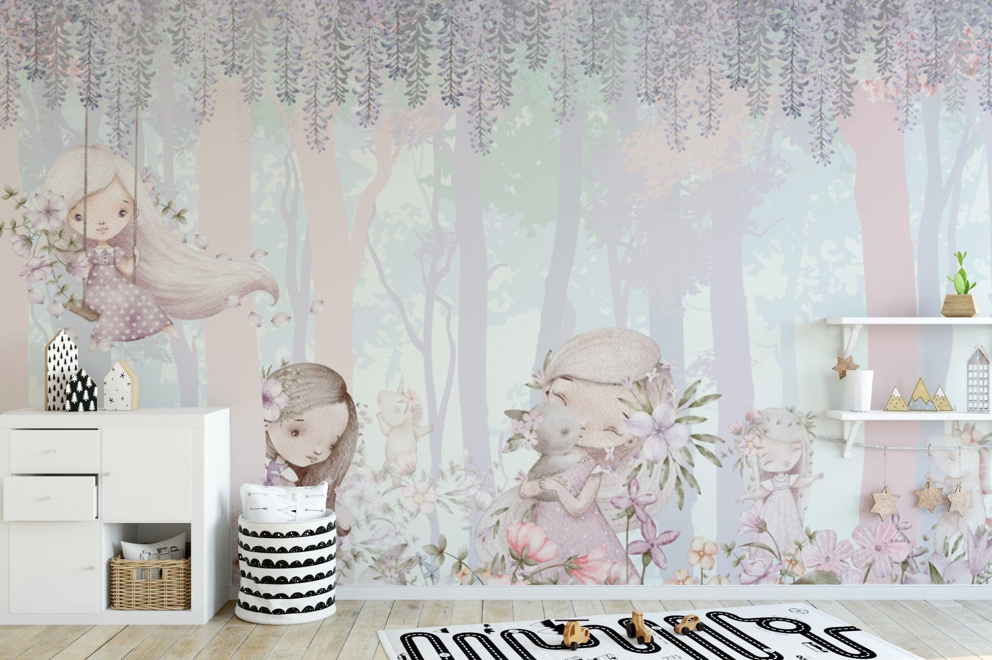 Dreamy forest adventure girls wallpaper
