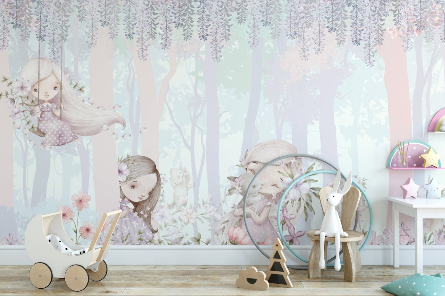 Woodland creatures and girls wallpaper
