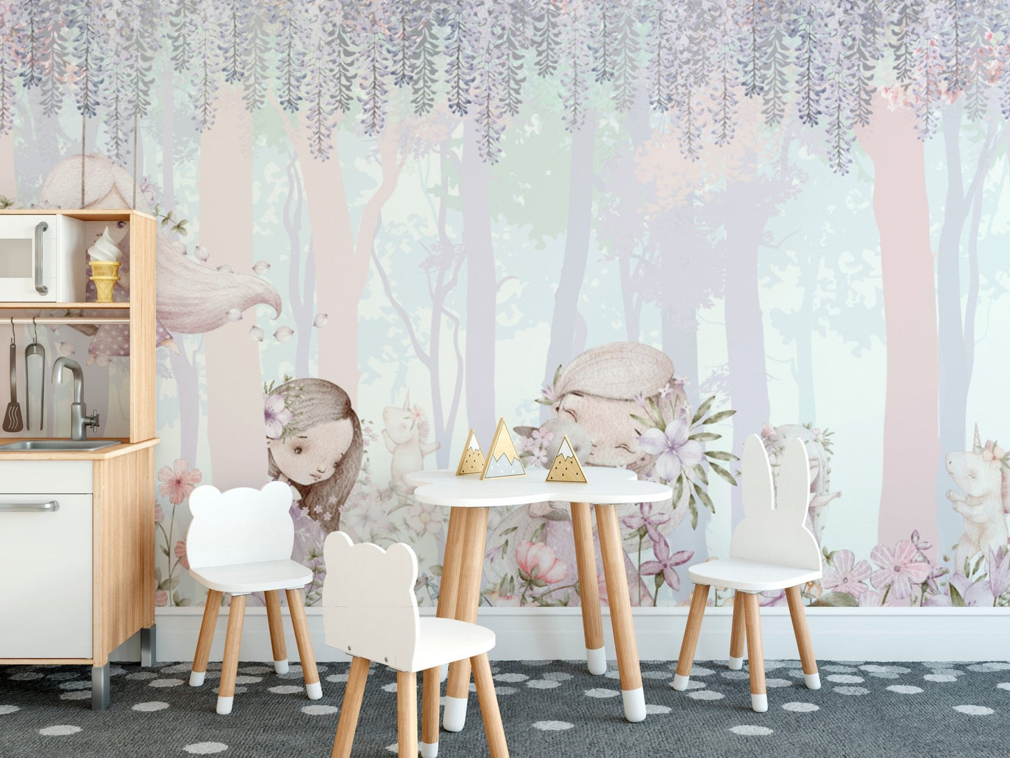 Pastel forest girls wallpaper for kids




