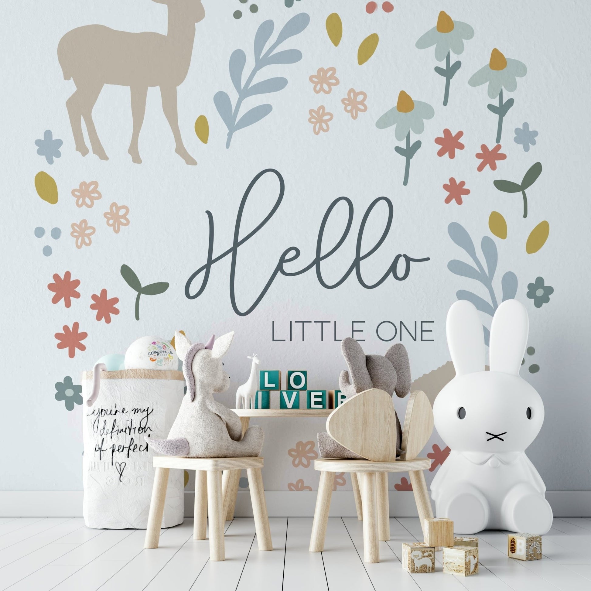 Soft Woodland Nursery Wall Mural with Deer & Fox