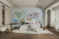 Playful world map wall design for kids

