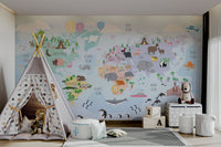 Animal map mural for kids' rooms

