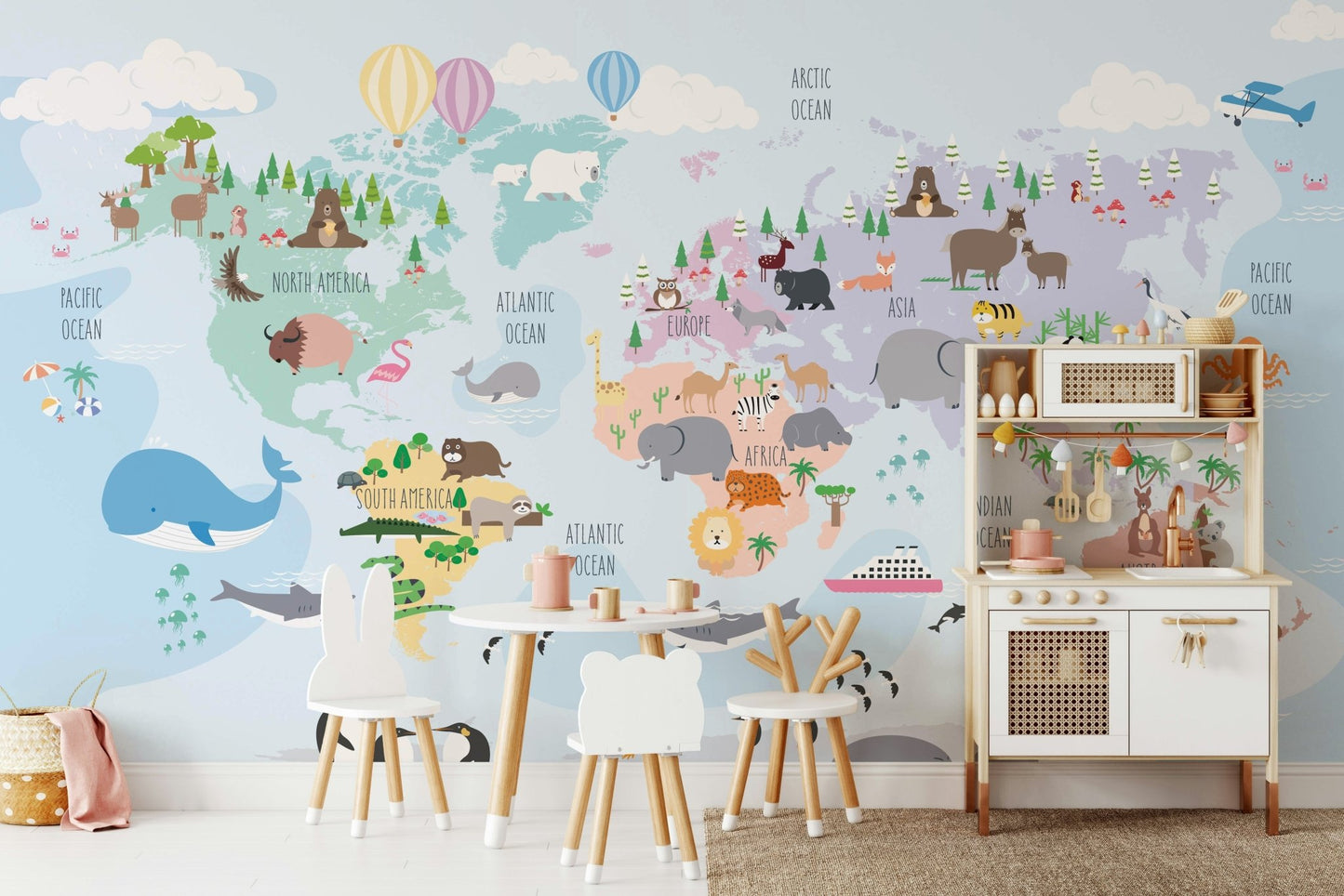 Whimsical World Animal Map wall mural

