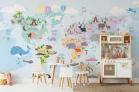 Whimsical World Animal Map wall mural

