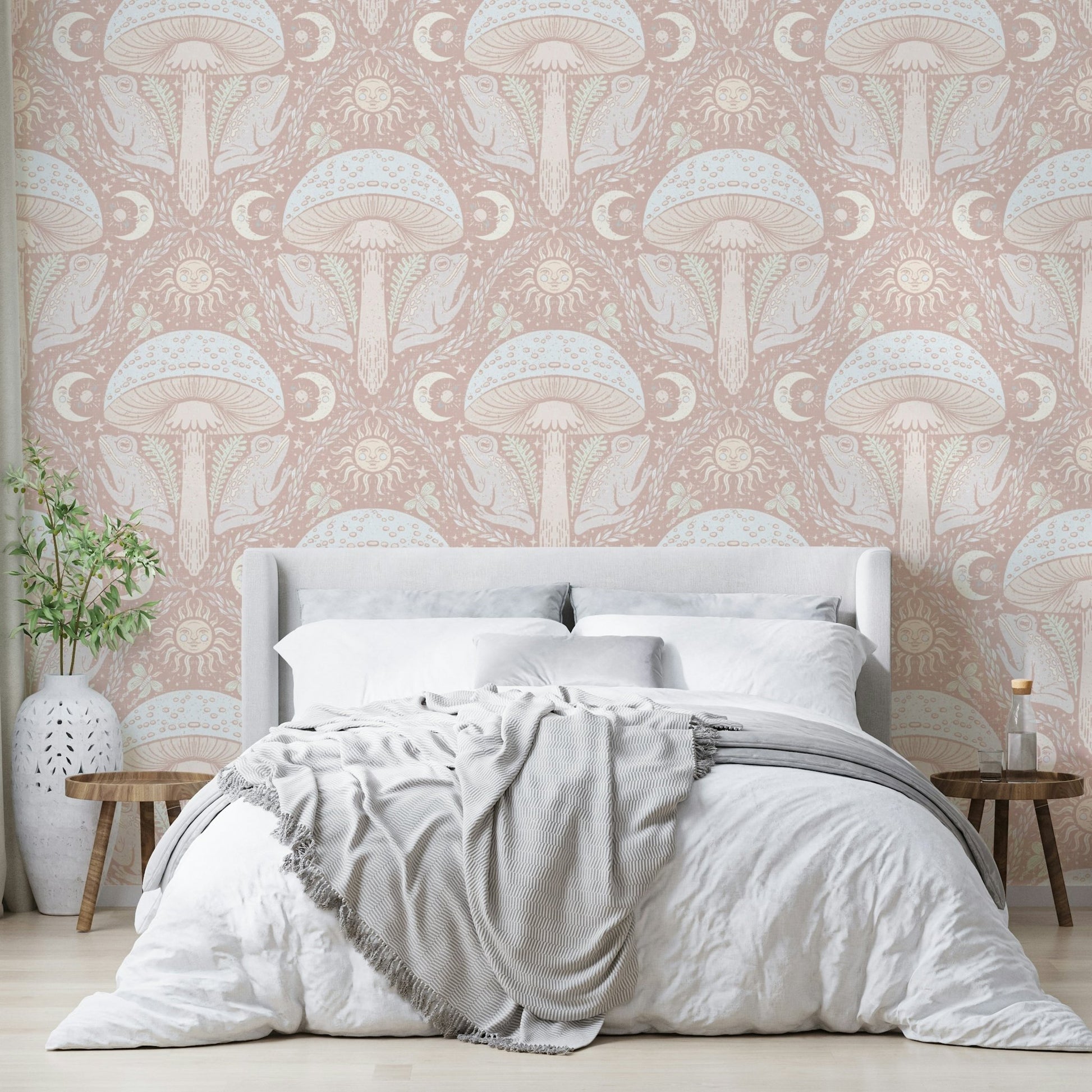Calm toadstool wallpaper with creative details

