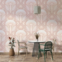 Pastel-colored fungi pattern on mural wallpaper


