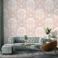 Nature-inspired wallpaper with toadstools and florals

