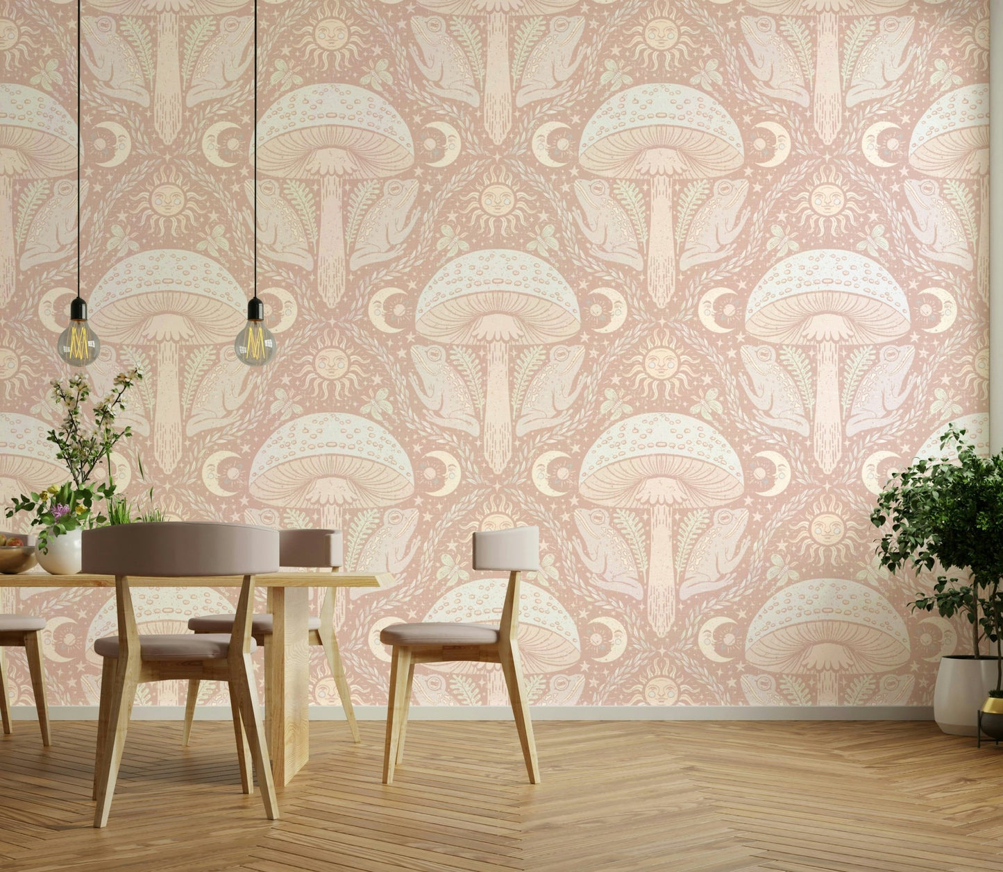 Delicate mushroom wallpaper for cozy interiors

