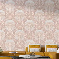 Artistic mushroom mural in a light color palette

