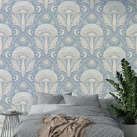 Mural wallpaper with hand-drawn mushrooms


