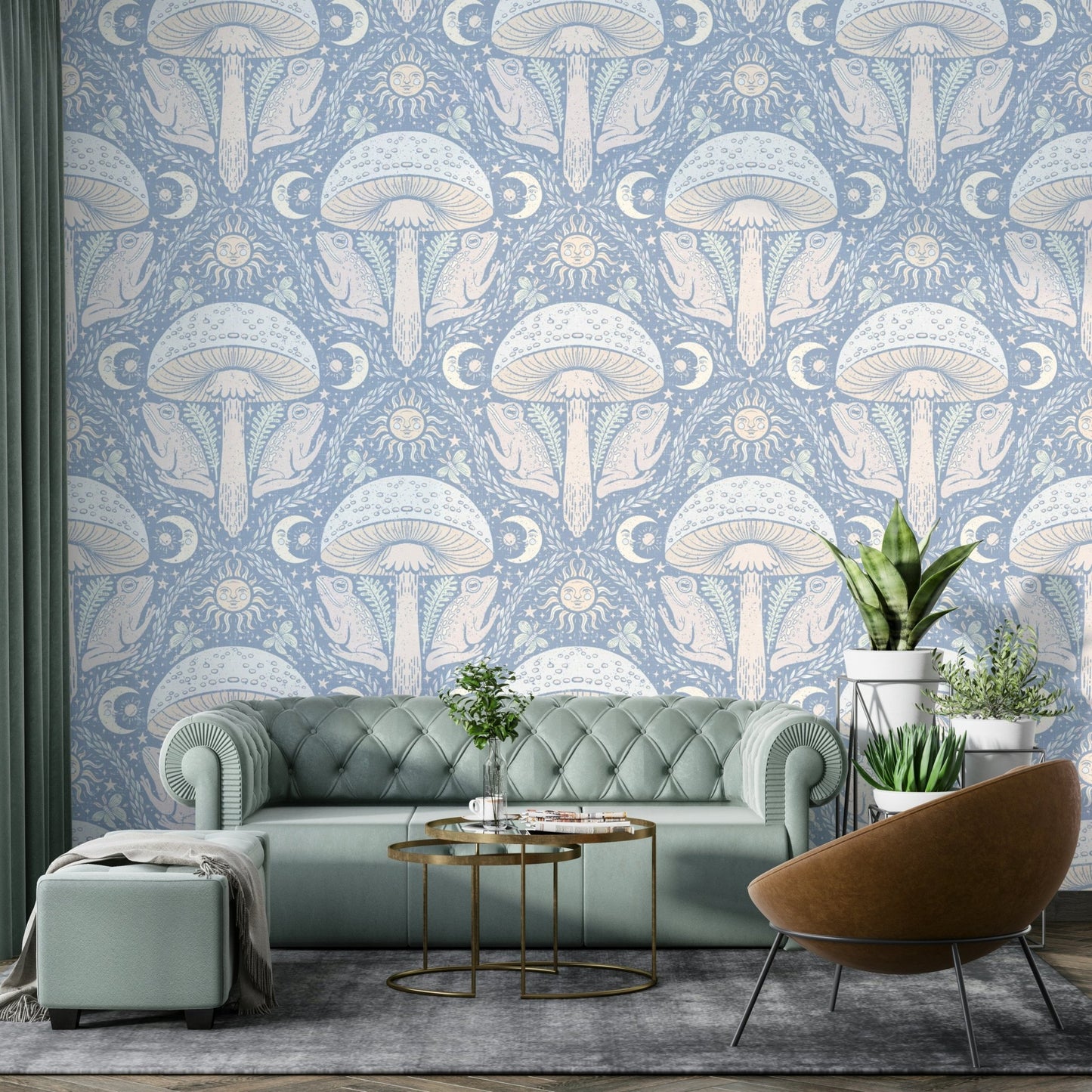 Toadstool mural with fantasy-inspired details

