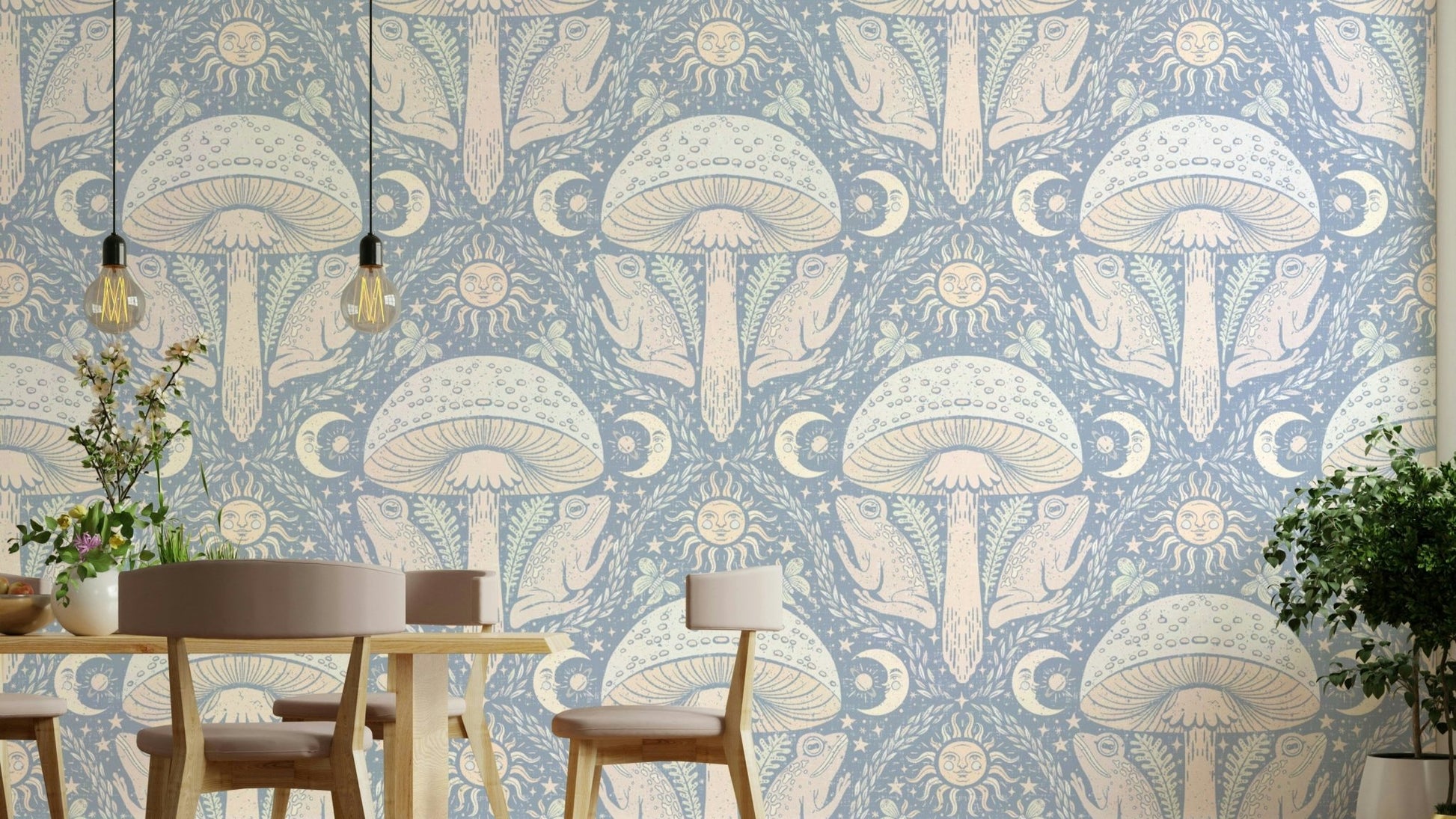 Whimsigothic pastel toadstool wallpaper design

