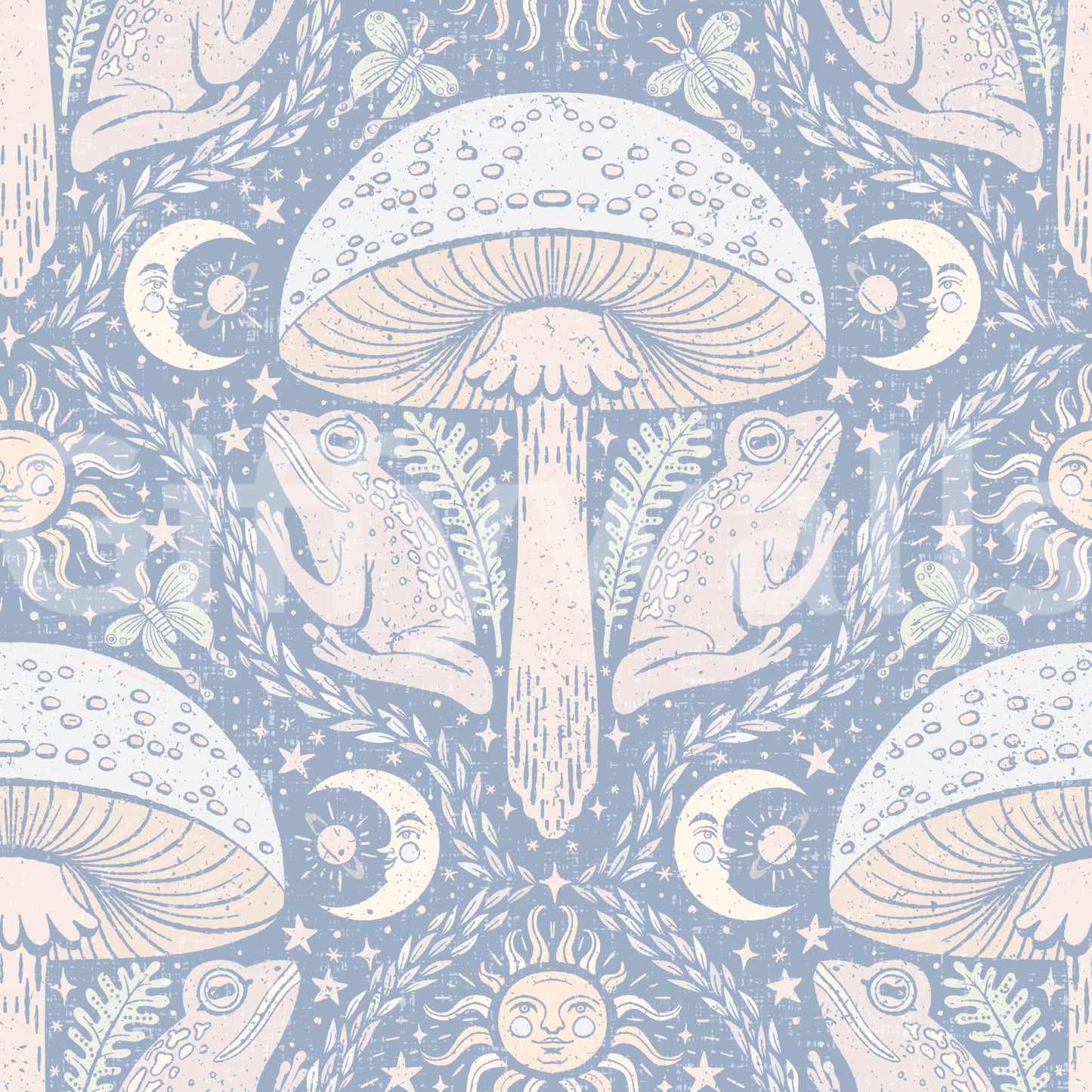 Hand-drawn pastel mushroom wallpaper for walls

