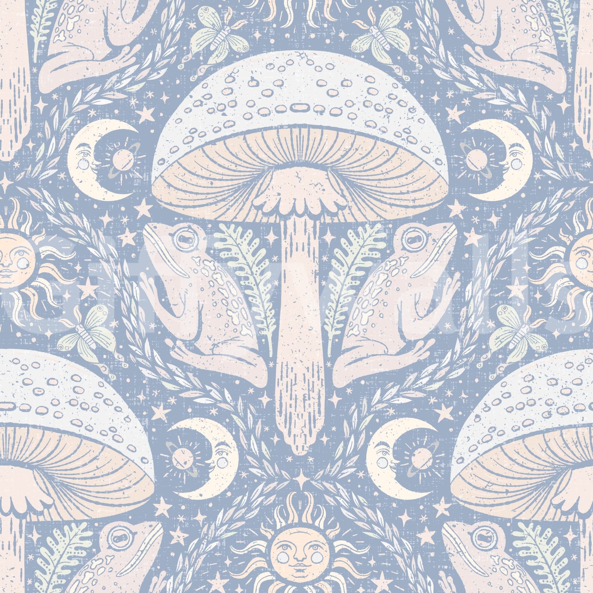 Hand-drawn pastel mushroom wallpaper for walls

