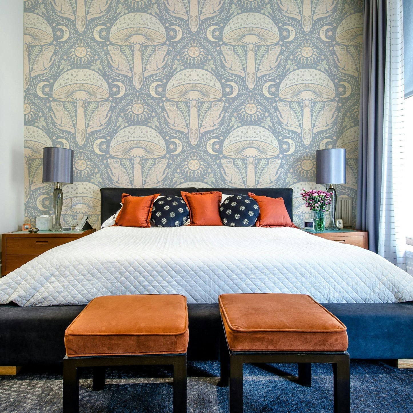 Creative wall mural with whimsical toadstools

