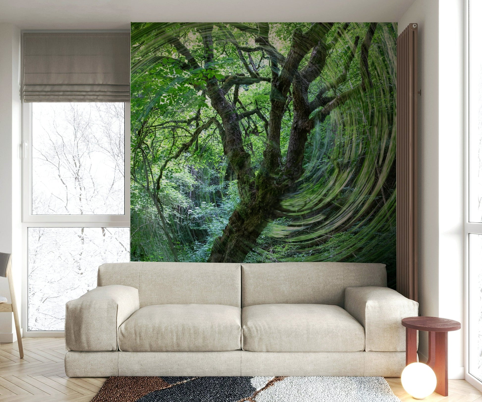 Twisting tree with a swirling effect.


