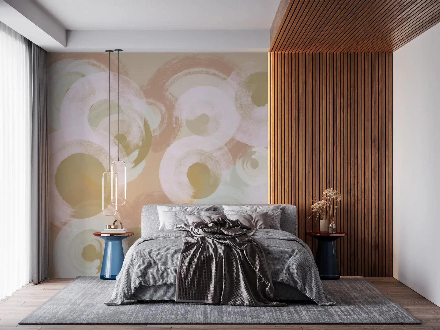Minimal abstract wall mural with Whisper Brush Ovals soft palette