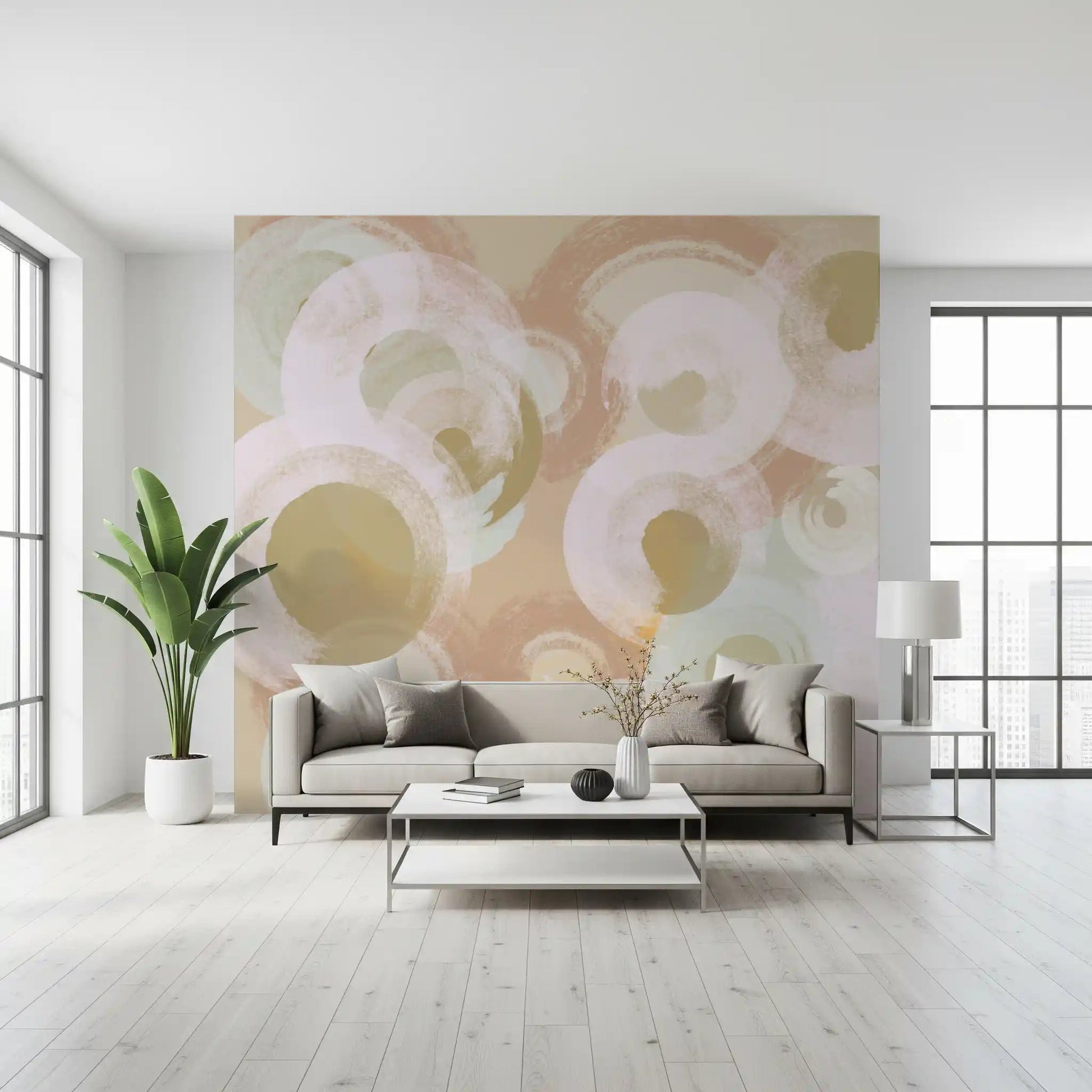 Whisper Brush Ovals wall mural with overlapping brush stroke circles