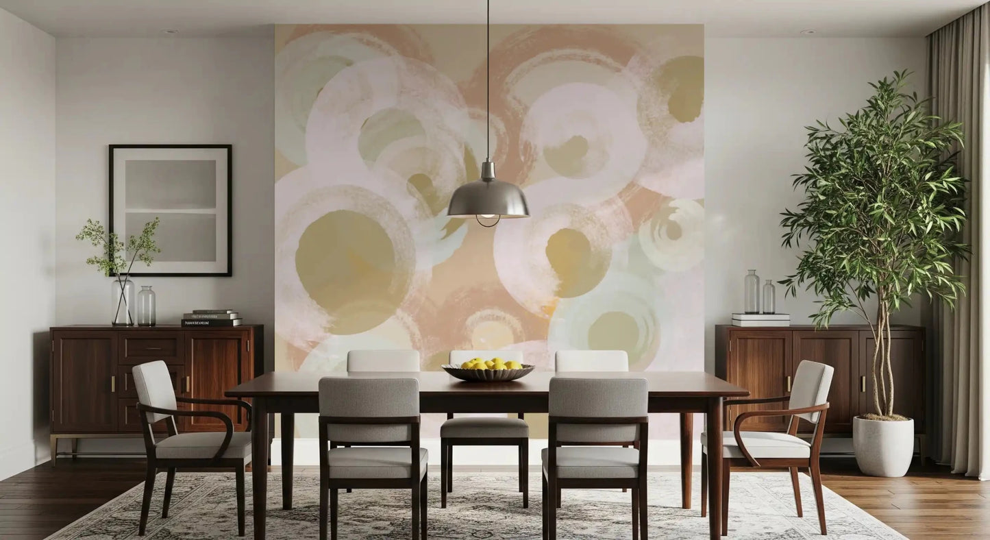 Abstract oval wall mural featuring Whisper Brush Ovals neutral tones