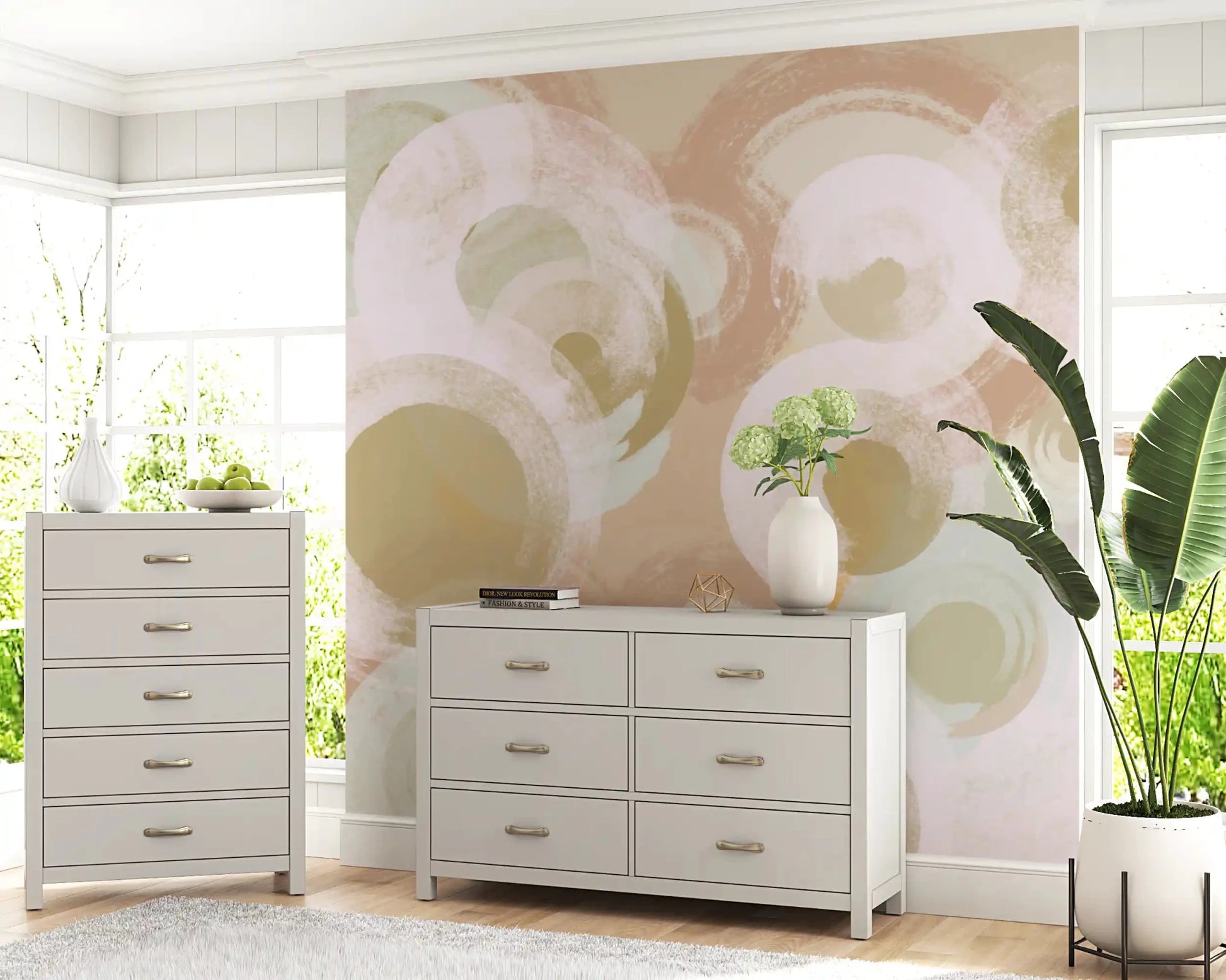 Whisper Brush Ovals wall mural showing beige and blush oval layers