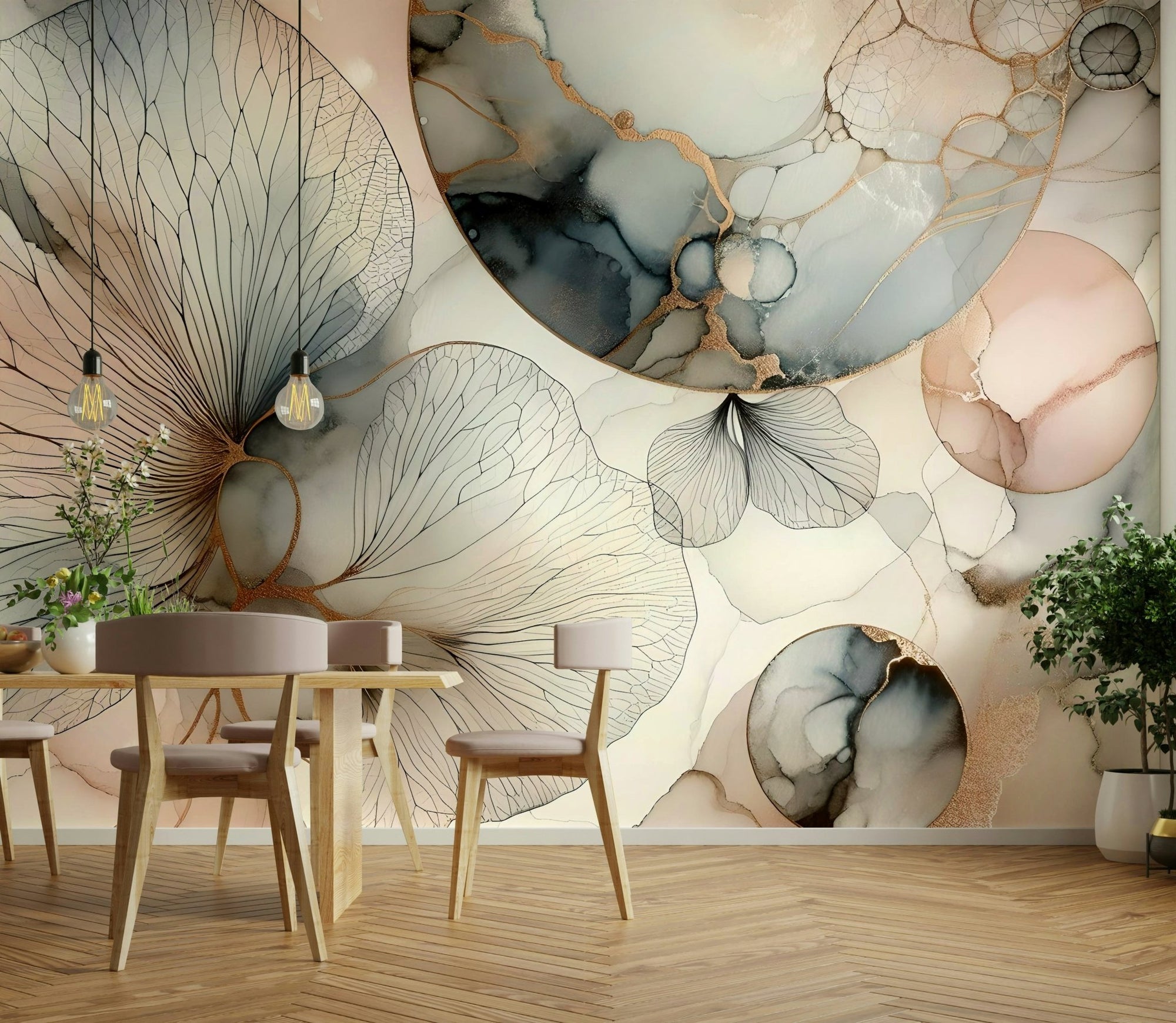 Serene nature wall mural with soft landscape tones., GD1620