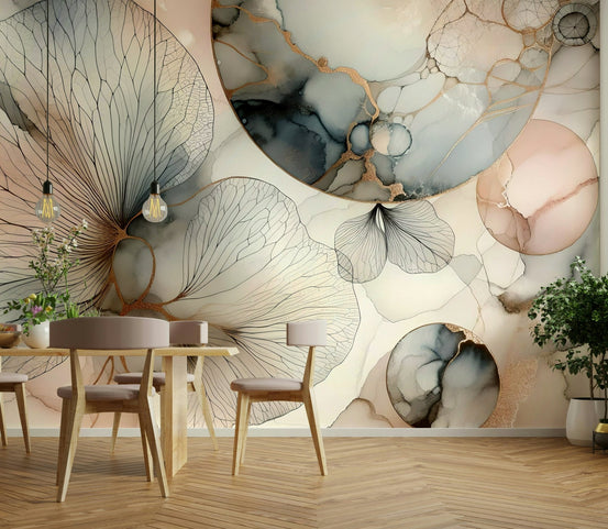 Serene nature wall mural with soft landscape tones., GD1620