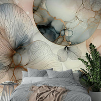 Calm nature mural with gentle trees and light brushwork.

