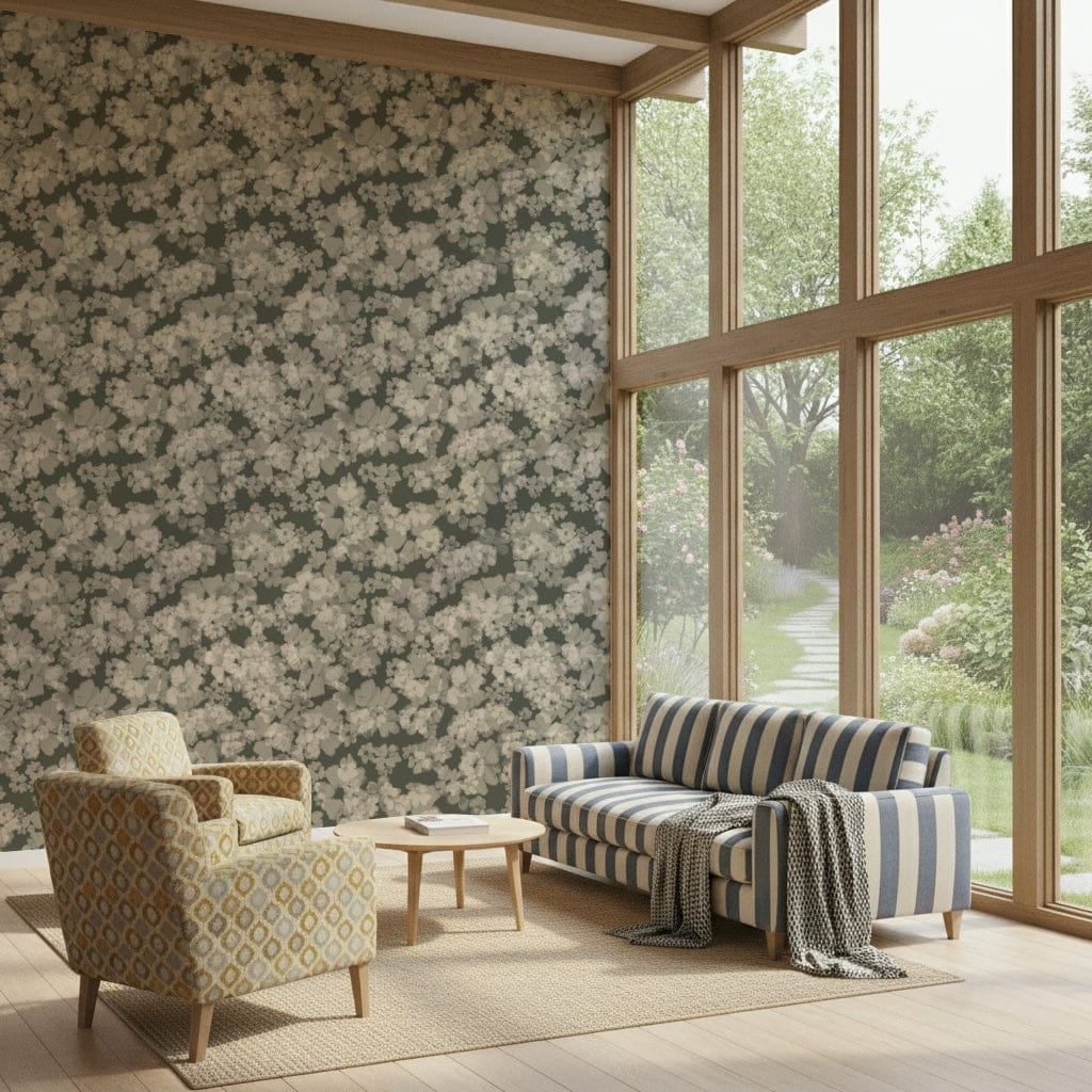 Refined Whispered Florals wallpaper, bringing peaceful nature patterns.