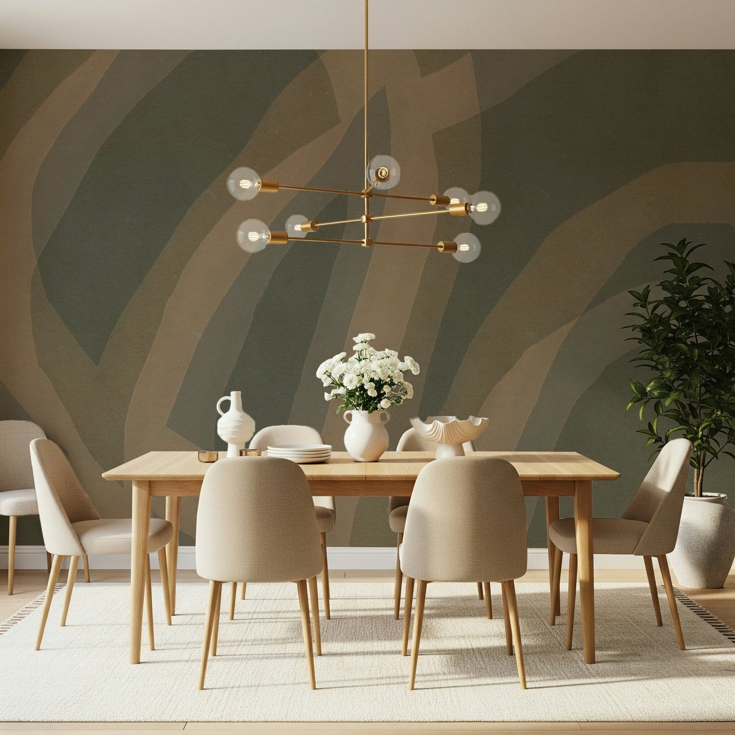 A beautiful wide-angle wall mural of a dreamy wood.

