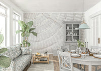 Full view of a dining room using the large-scale Whispered Texture Wall Mural.