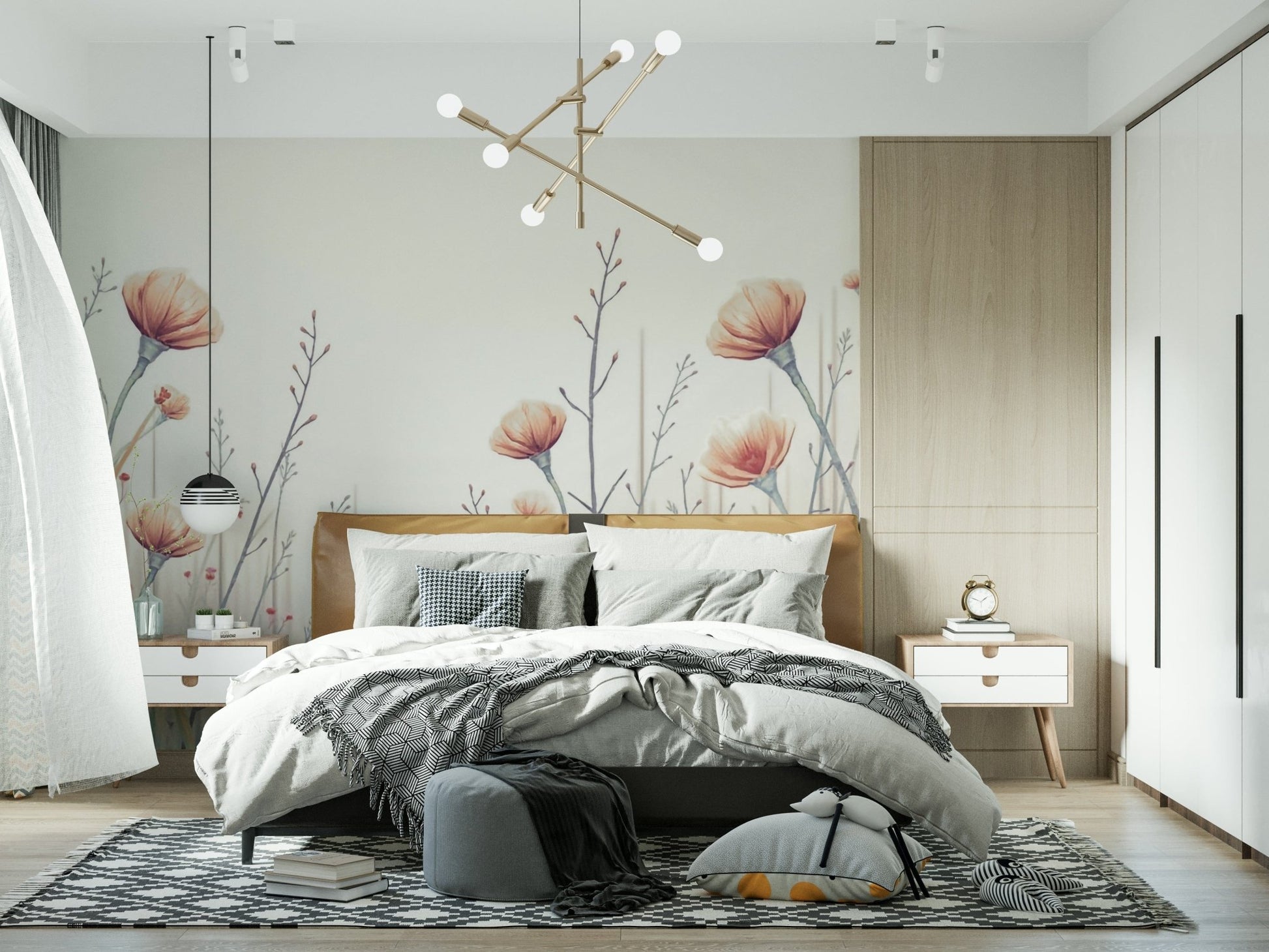 Elegant Whispering Blooms wall mural exhibits slender stem nature wallpaper.
