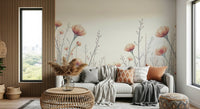 Vintage style Whispering Blooms wall mural showcases dreamy wildflower wallpaper.