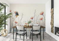 Ethereal peach Whispering Blooms wallpaper features delicate botanical wall mural art.