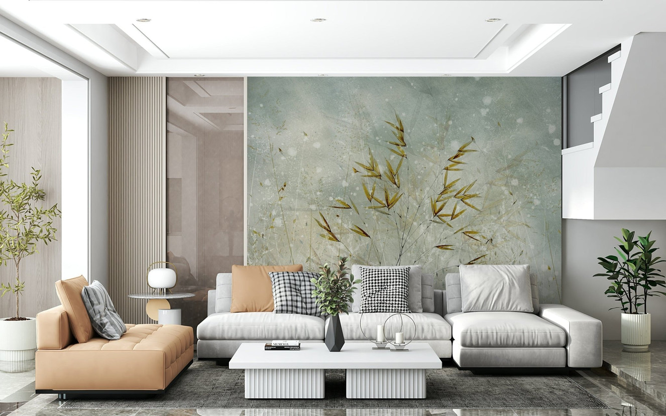 A beautiful subtle grass wallpaper mural with a calming, textured look.