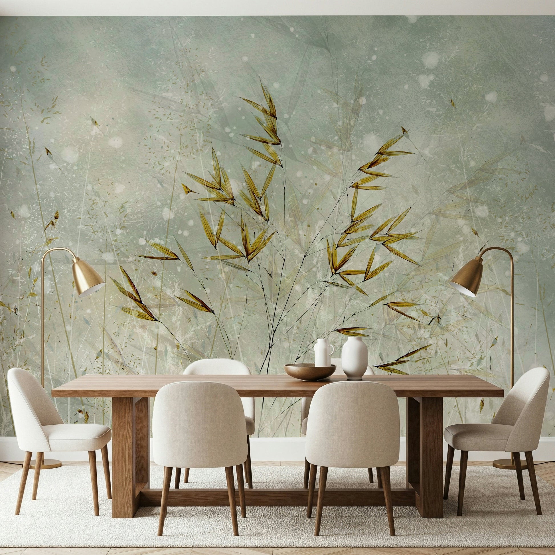 A calming abstract design wallpaper mural that defines a space.
