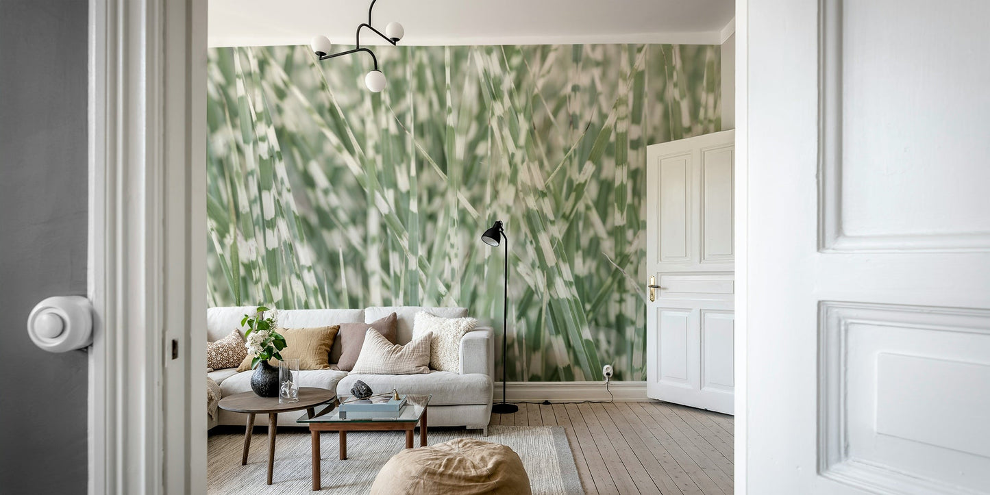 Green and white grass print
