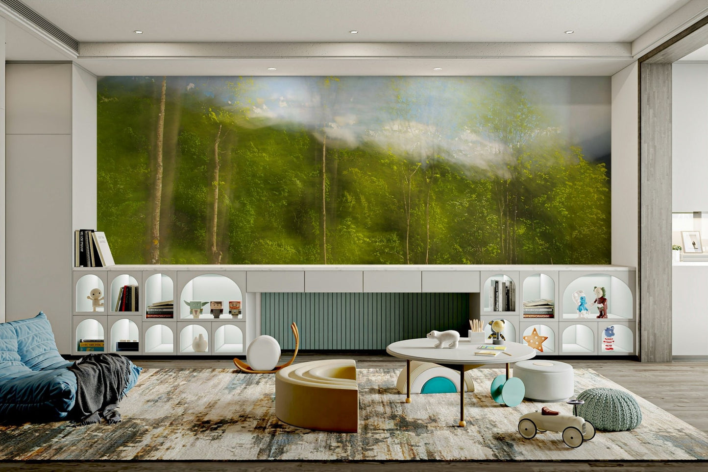 Whispering Greens: Blurred Nature Photography of Trees and Sky Wall Mural