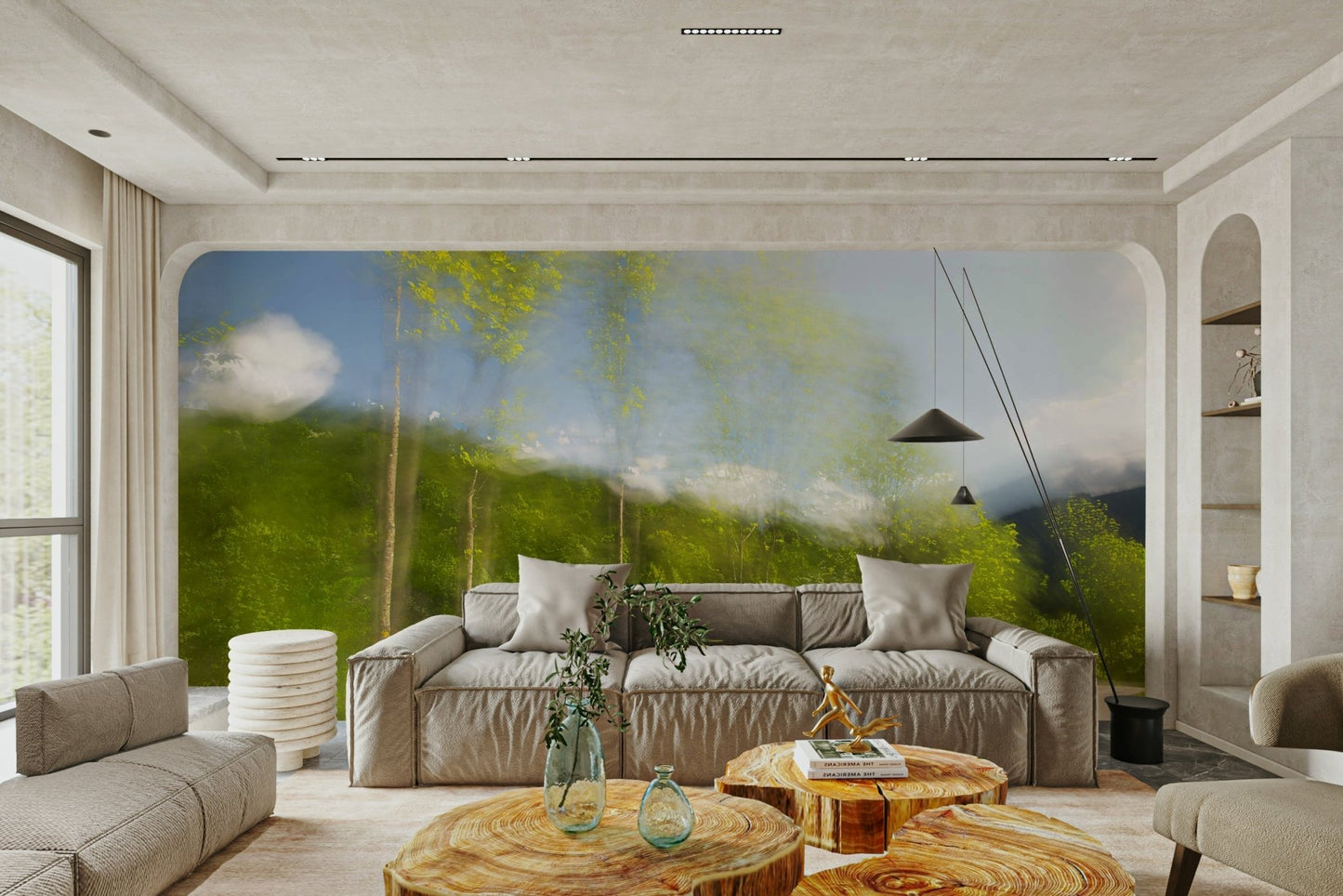 Whispering Greens: Blurred Nature Photography of Trees and Sky Wall Mural