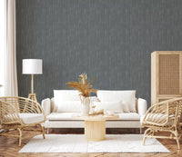 Living area reads quieter through Whispering Greige Waves wallpaper and its layered grey wash.GD9523